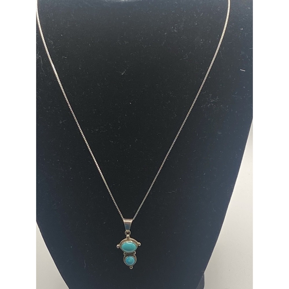 Sterling Silver SW Double Turquoise Pendant Necklace 18' Sterling Marked
